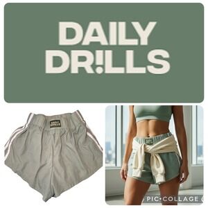 Daily Drills Womens Running Shorts Sage Green White Stripe High Waist XS